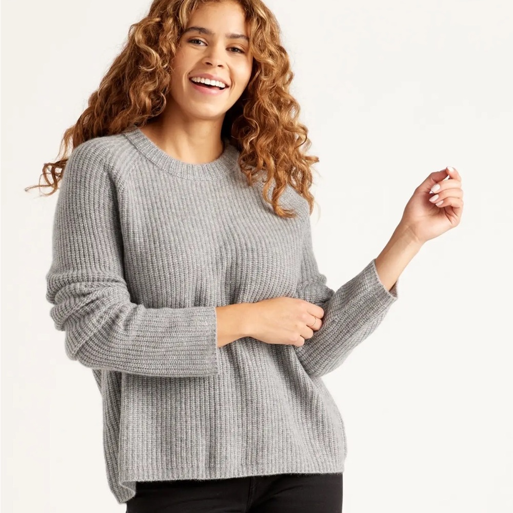 Quince Mongolian Cashmere Fisherman Crewneck Sweater - Heather Gray XL